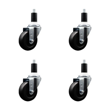 Service Caster 3.5'' SS Hard Rubber Wheel Swivel 1-3/8'' Expanding Stem Caster Set, 4PK SCC-SSEX20S3514-HRS-138-4